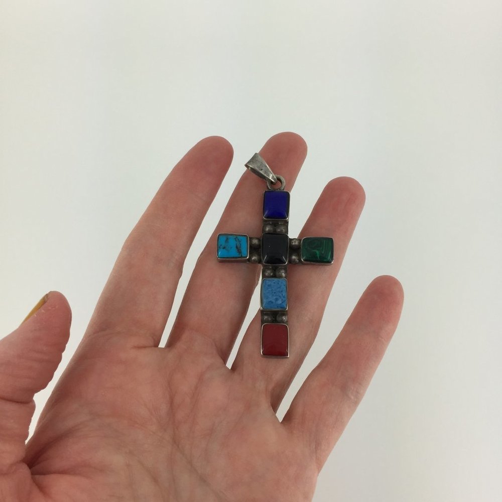 VINTAGE . NATIVE AMERICAN CROSS . 925 STERLING - Picture 3 of 16